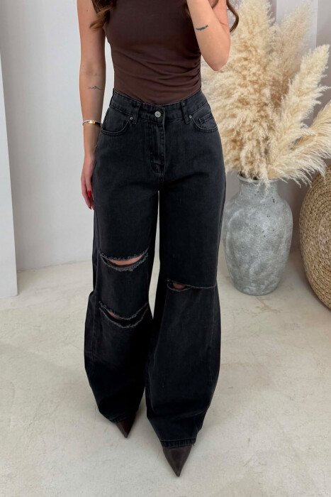 ONE COLOR RIPPED WOMAN JEANS BLACK/ E ZEZE - 3