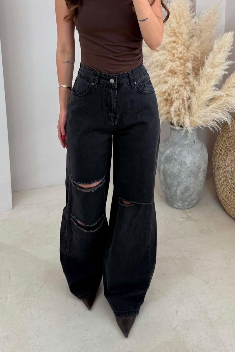 ONE COLOR RIPPED WOMAN JEANS BLACK/ E ZEZE - 3