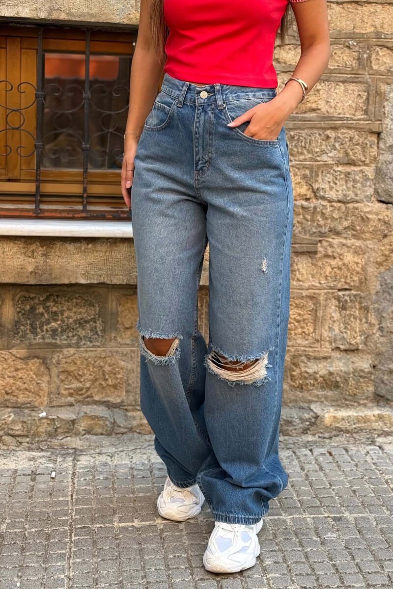 ONE COLOR RIPPED WOMAN JEANS BLUE/BLU - 3