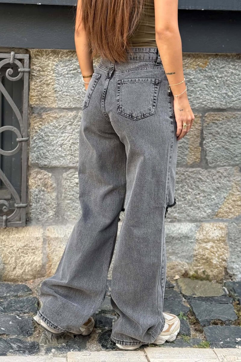 ONE COLOR RIPPED WOMAN JEANS DARK GREY/GEE - 3