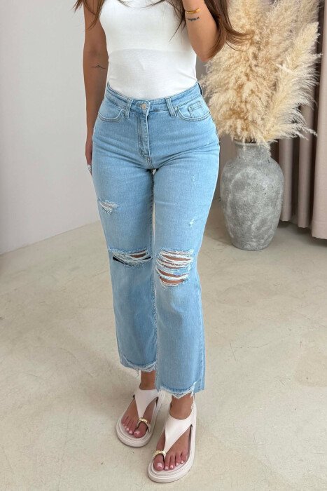 ONE COLOR RIPPED WOMAN JEANS LIGHTBLUE/BZ - 2