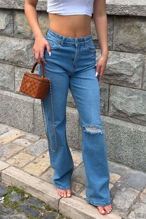 ONE COLOR RIPPED WOMAN JEANS LIGHTBLUE/BZ - 2