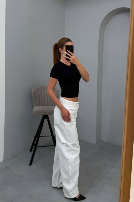 ONE COLOR RIPPED WOMAN JEANS WHITE-E BARDHE - 3