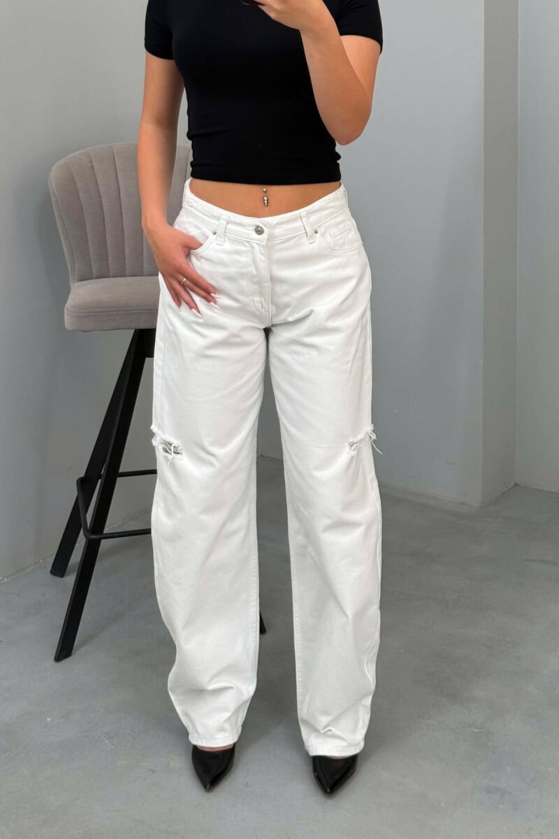 ONE COLOR RIPPED WOMAN JEANS WHITE-E BARDHE - 4