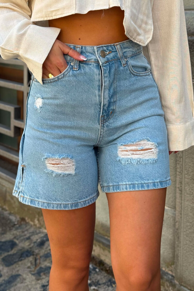 ONE COLOR RIPPED WOMAN SHORTS LIGHTBLUE/BZ - 4