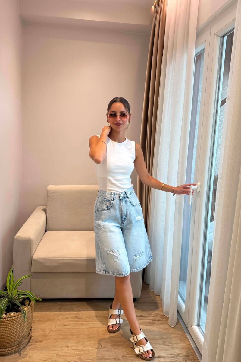 ONE COLOR RIPPED WOMAN SHORTS LIGHTBLUE/BZ - 1