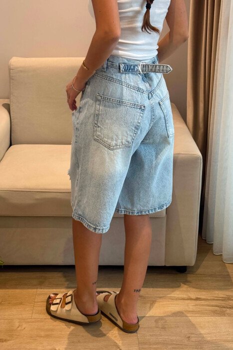 ONE COLOR RIPPED WOMAN SHORTS LIGHTBLUE/BZ - 2