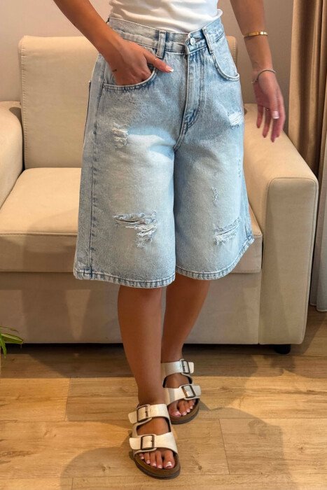 ONE COLOR RIPPED WOMAN SHORTS LIGHTBLUE/BZ - 3