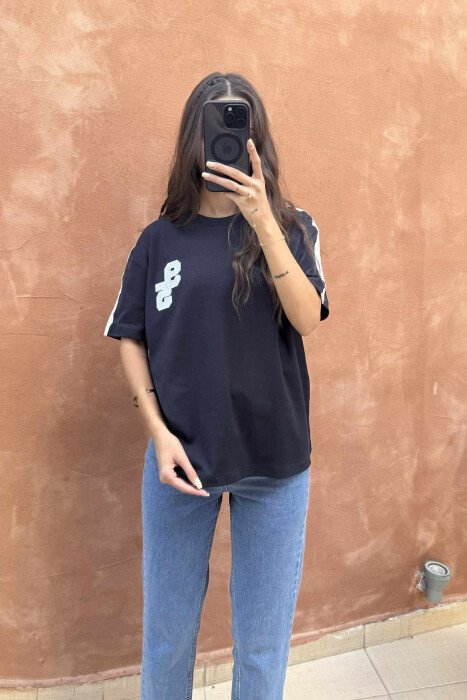 ONE COLOR ROUND NECK 95 FRONT LOGO WOMEN T-SHIRT DARK BLUE/BEE - 2