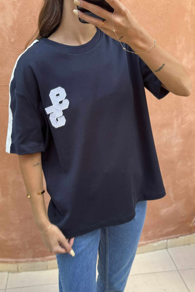 ONE COLOR ROUND NECK 95 FRONT LOGO WOMEN T-SHIRT DARK BLUE/BEE - 3