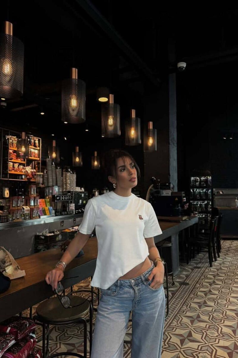 ONE COLOR ROUND NECK BEAR LOGO WOMEN T-SHIRT WHITE-E BARDHE - 1