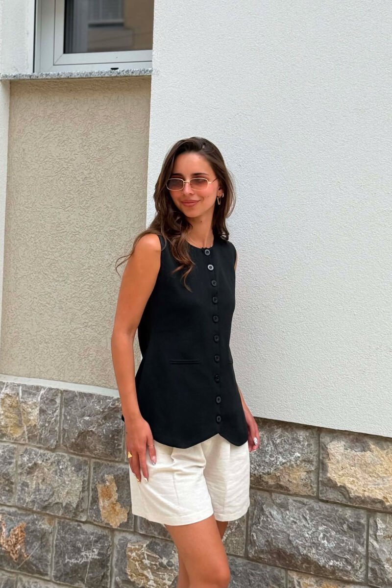 ONE COLOR ROUND NECK BUTTONED WOMAN VEST BLACK/ E ZEZE - 5