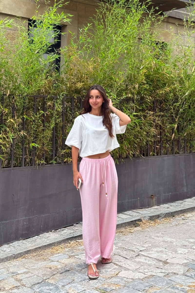 ONE COLOR ROUND NECK CROPPED WOMEN T-SHIRT WHITE-E BARDHE - 5