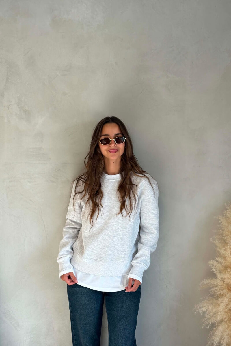 ONE COLOR ROUND NECK FLUFFY WOMAN SWEATSHIRT LIGHT GREY/GZ - 1