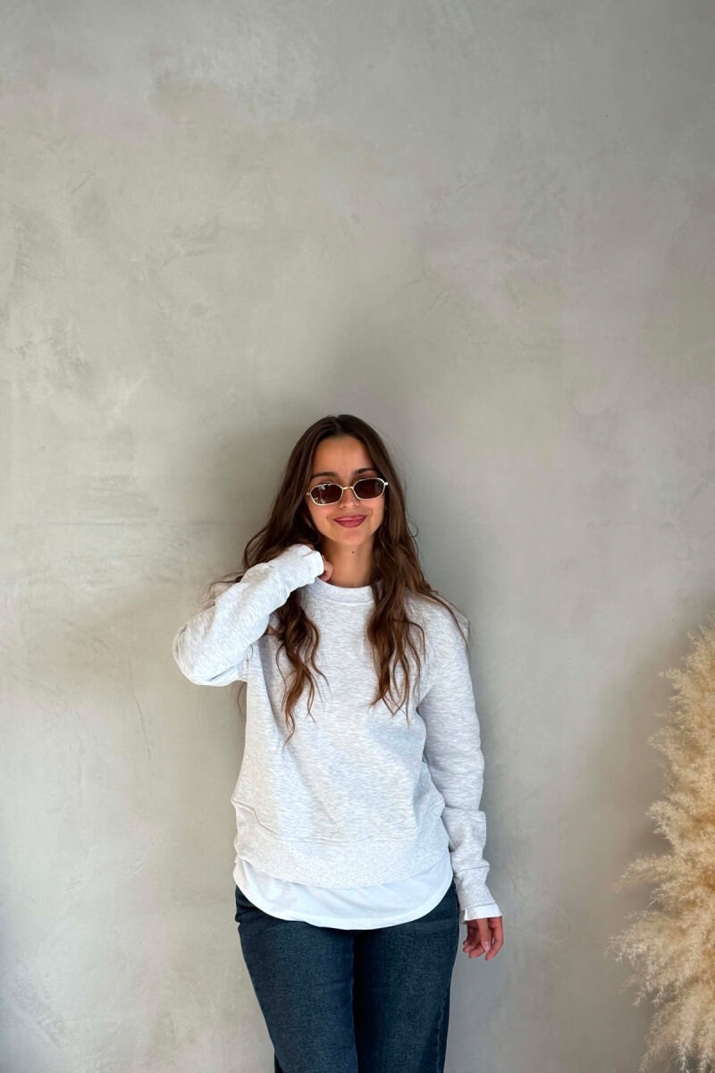 ONE COLOR ROUND NECK FLUFFY WOMAN SWEATSHIRT LIGHT GREY/GZ - 3