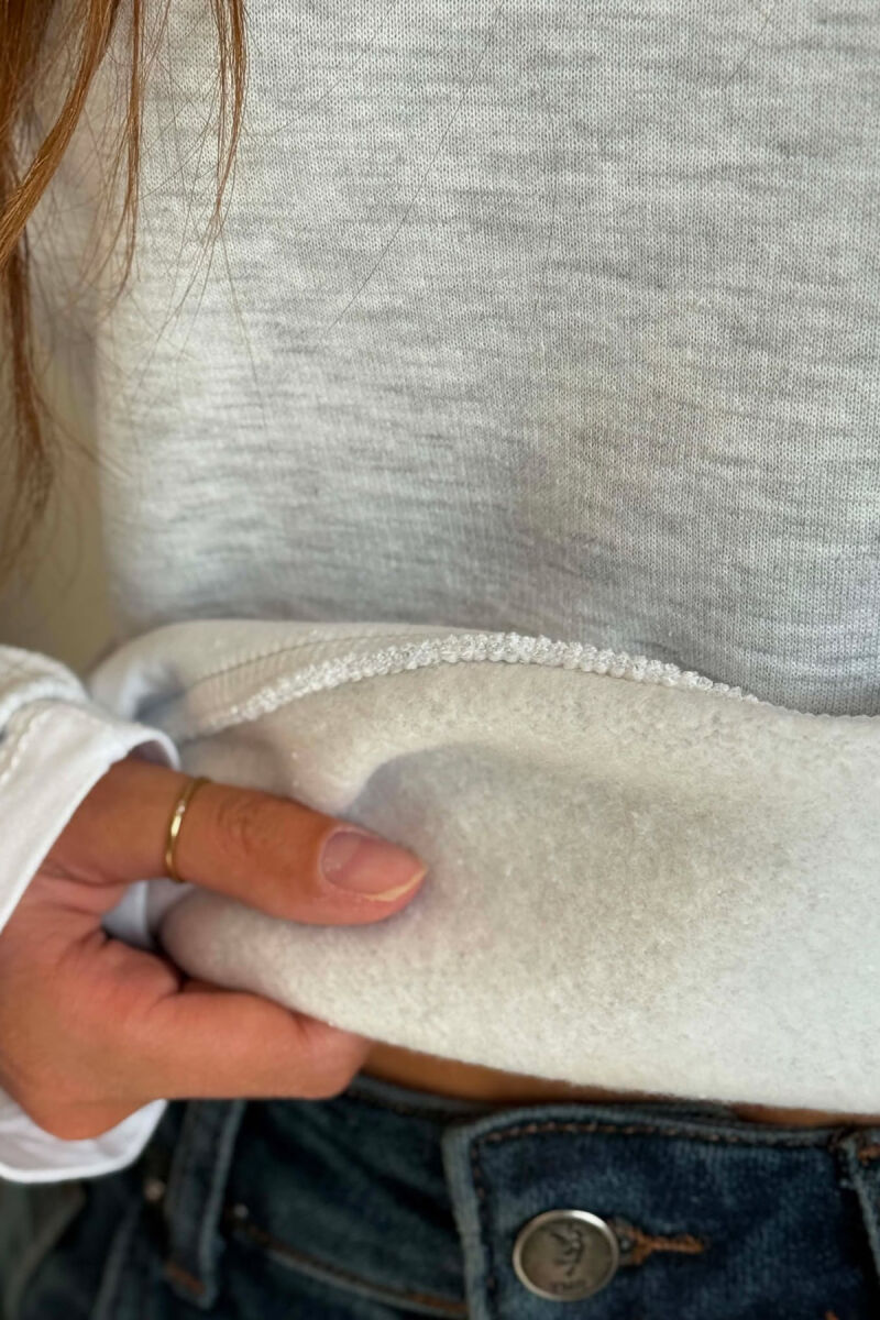 ONE COLOR ROUND NECK FLUFFY WOMAN SWEATSHIRT LIGHT GREY/GZ - 4