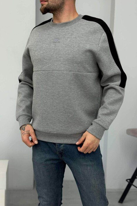 ONE COLOR ROUND NECK FRONT LOGO MEN SWEATSHIRT GREY/GRI 