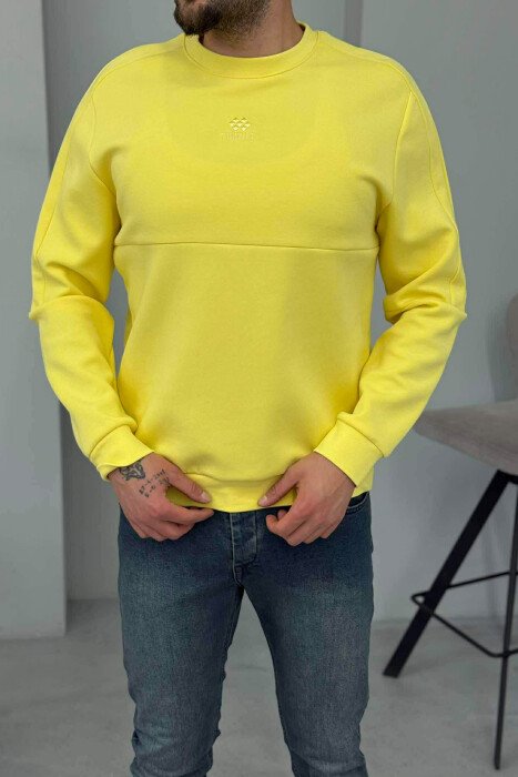 ONE COLOR ROUND NECK FRONT LOGO MEN SWEATSHIRT YELLOW/E VERDHE - 1