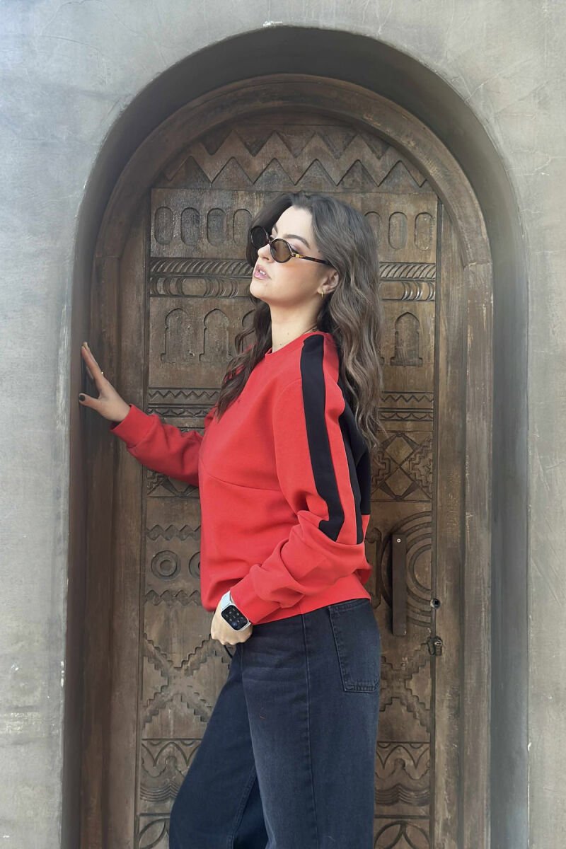 ONE COLOR ROUND NECK FRONT LOGO WOMEN SWEATSHIRT RED/E KUQE - 4