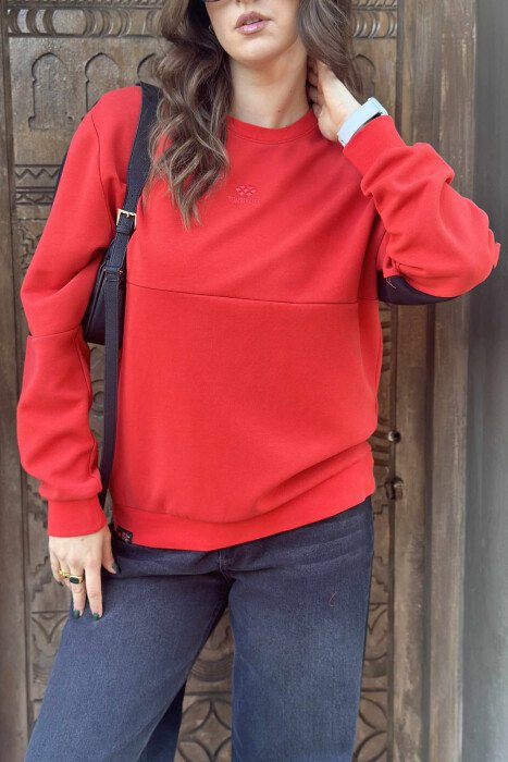 ONE COLOR ROUND NECK FRONT LOGO WOMEN SWEATSHIRT RED/E KUQE - 5