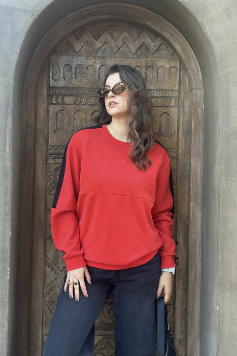 ONE COLOR ROUND NECK FRONT LOGO WOMEN SWEATSHIRT RED/E KUQE - 3