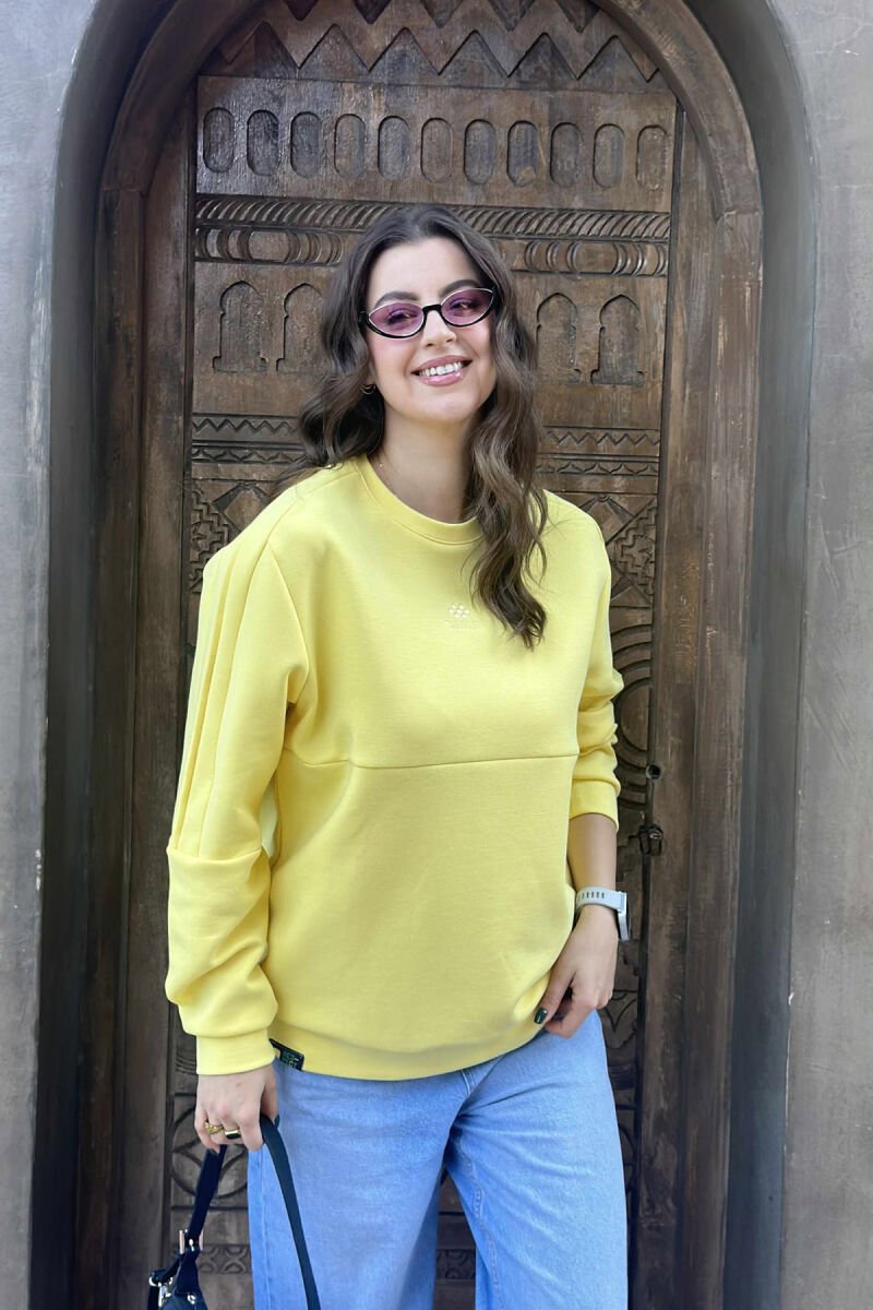 ONE COLOR ROUND NECK FRONT LOGO WOMEN SWEATSHIRT YELLOW/E VERDHE - 2