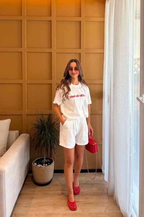 ONE COLOR ROUND NECK FRONT WRITTINGS WOMEN T-SHIRT WHITE-E BARDHE - 2
