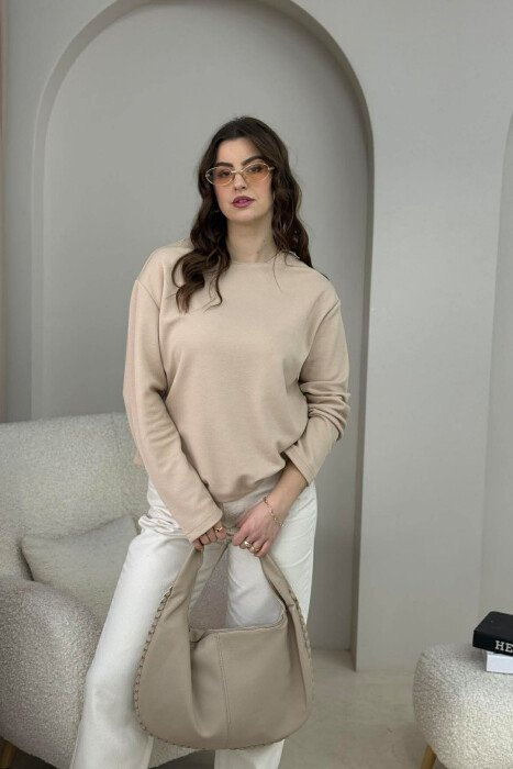 BLUZË NJËNGJYRËSHE ME JAKË TË RRUMBULLAKËT PËR FEMRA NË NGJYRËN BEZHË - KLAUDIO FASHION