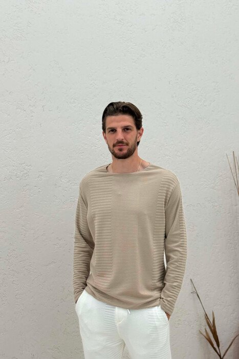 ONE COLOR ROUND NECK MEN SWEATSHIRT BEIGE/BEZHE - KLAUDIO FASHION