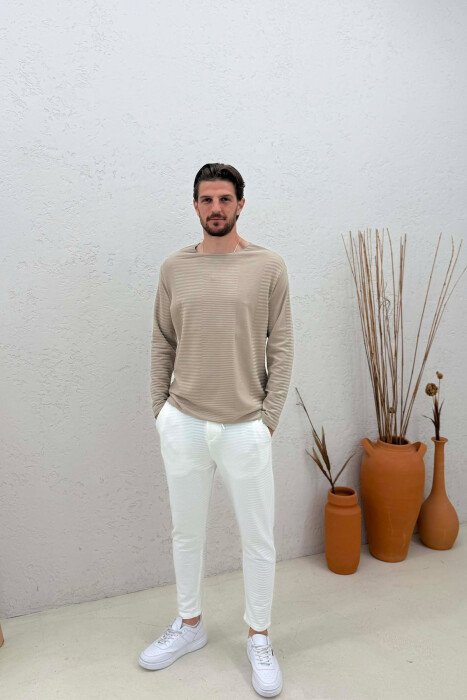ONE COLOR ROUND NECK MEN SWEATSHIRT BEIGE/BEZHE - 2