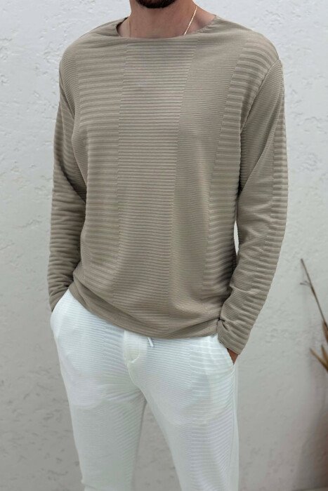 ONE COLOR ROUND NECK MEN SWEATSHIRT BEIGE/BEZHE - 3