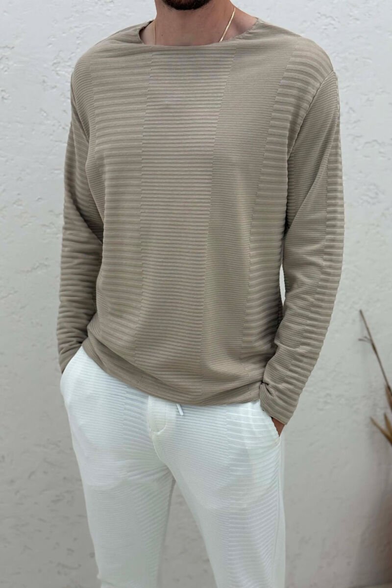ONE COLOR ROUND NECK MEN SWEATSHIRT BEIGE/BEZHE - 3