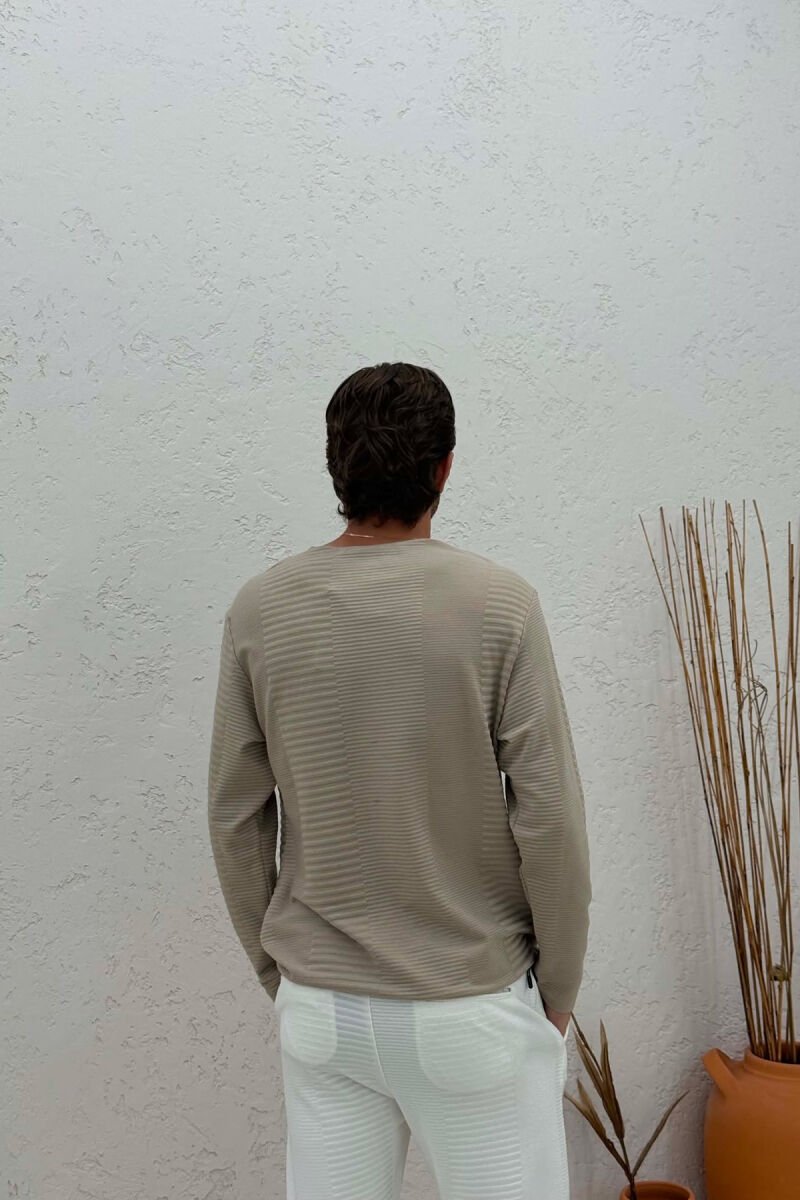 ONE COLOR ROUND NECK MEN SWEATSHIRT BEIGE/BEZHE - 4