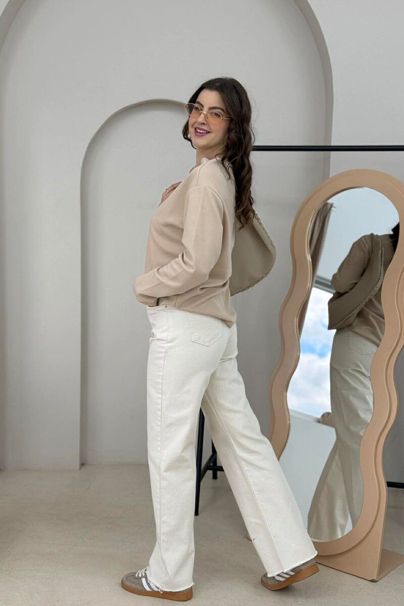 ONE COLOR ROUND NECK WOMEN SWEATSHIRT BEIGE/BEZHE - 2