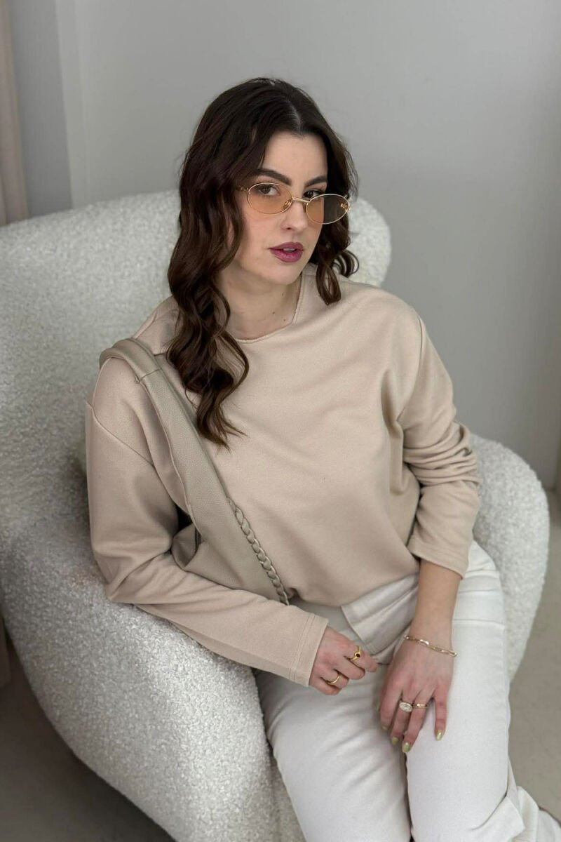 ONE COLOR ROUND NECK WOMEN SWEATSHIRT BEIGE/BEZHE - 6