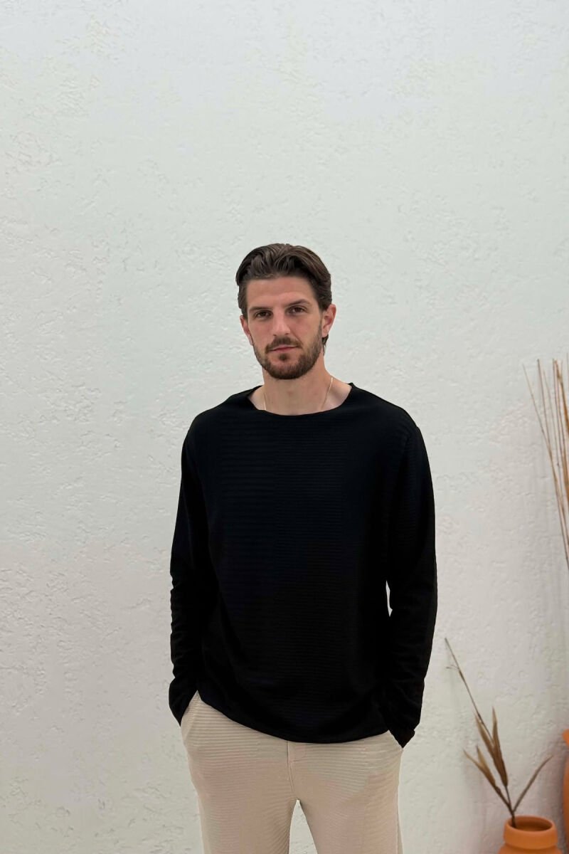 ONE COLOR ROUND NECK MEN SWEATSHIRT BLACK/ E ZEZE - 1