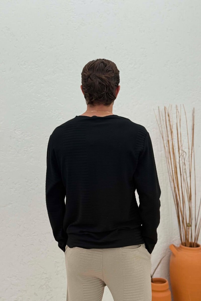 ONE COLOR ROUND NECK MEN SWEATSHIRT BLACK/ E ZEZE - 2