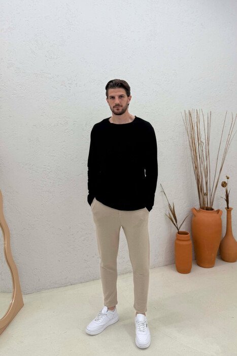 ONE COLOR ROUND NECK MEN SWEATSHIRT BLACK/ E ZEZE - 3