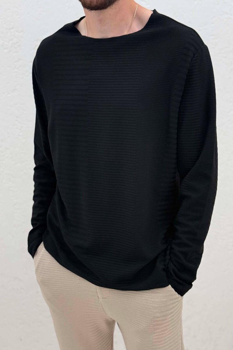 ONE COLOR ROUND NECK MEN SWEATSHIRT BLACK/ E ZEZE - 4