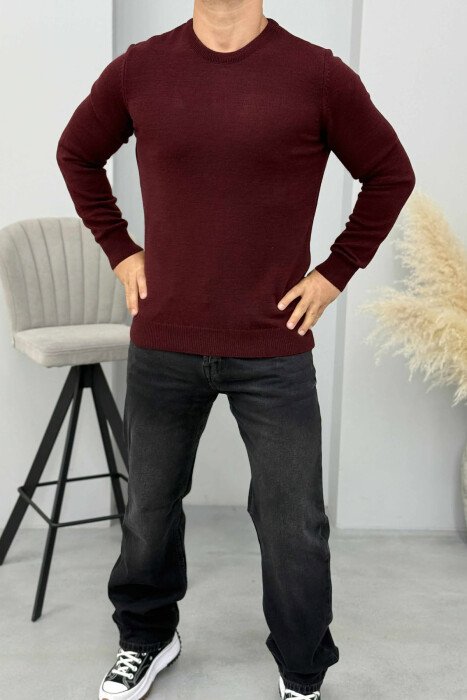 ONE COLOR ROUND NECK MEN SWEATER BURGUNDY/VISHNJE 