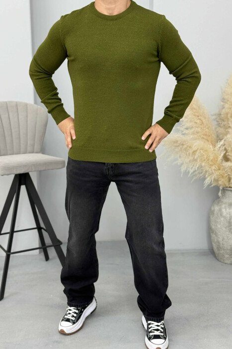 ONE COLOR ROUND NECK MEN SWEATER GREEN/JESHILE 
