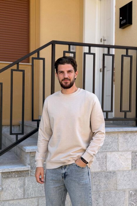 ONE COLOR ROUND NECK MEN SWEATSHIRT BEIGE/BEZHE - KLAUDIO FASHION