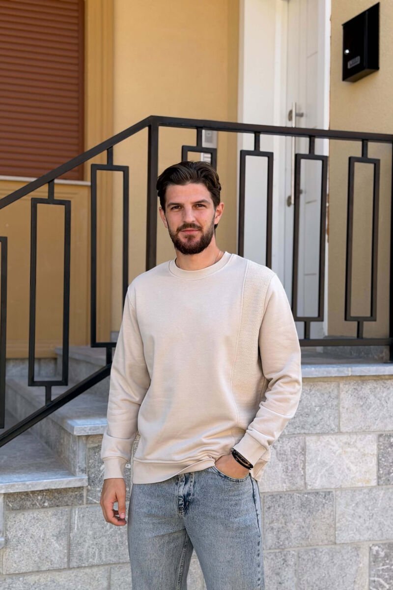 ONE COLOR ROUND NECK MEN SWEATSHIRT BEIGE/BEZHE - 1