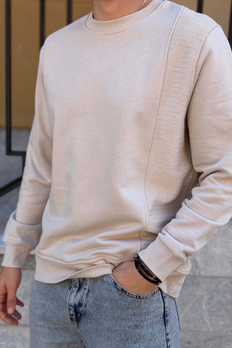 ONE COLOR ROUND NECK MEN SWEATSHIRT BEIGE/BEZHE - 2
