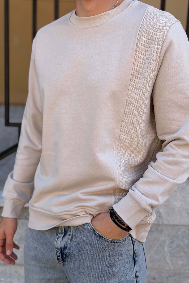 ONE COLOR ROUND NECK MEN SWEATSHIRT BEIGE/BEZHE - 2