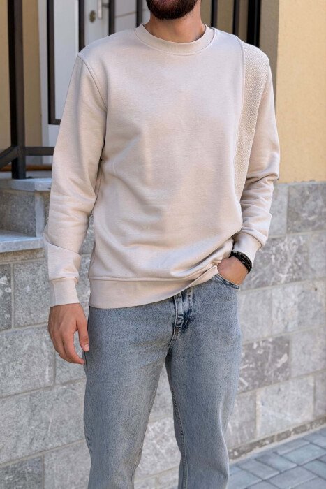 ONE COLOR ROUND NECK MEN SWEATSHIRT BEIGE/BEZHE - 4