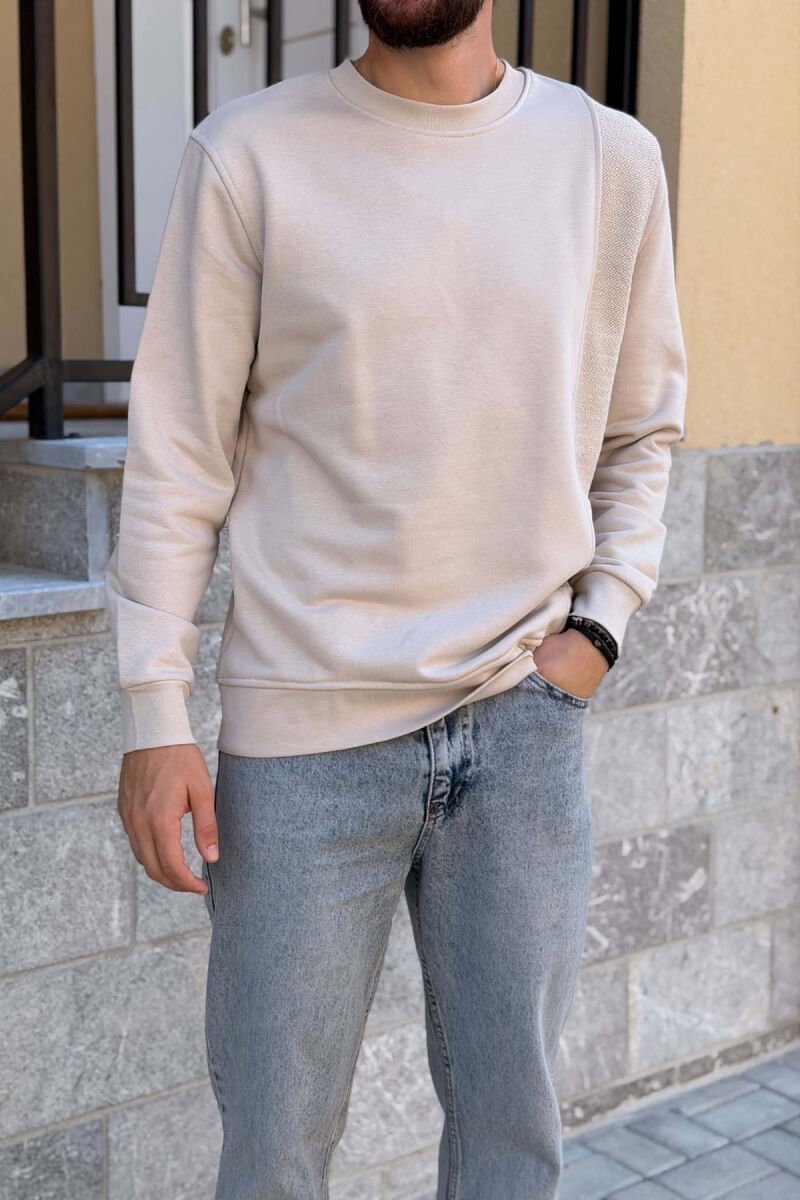 ONE COLOR ROUND NECK MEN SWEATSHIRT BEIGE/BEZHE - 4