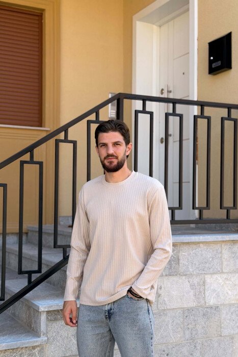 ONE COLOR ROUND NECK MEN SWEATSHIRT BEIGE/BEZHE 