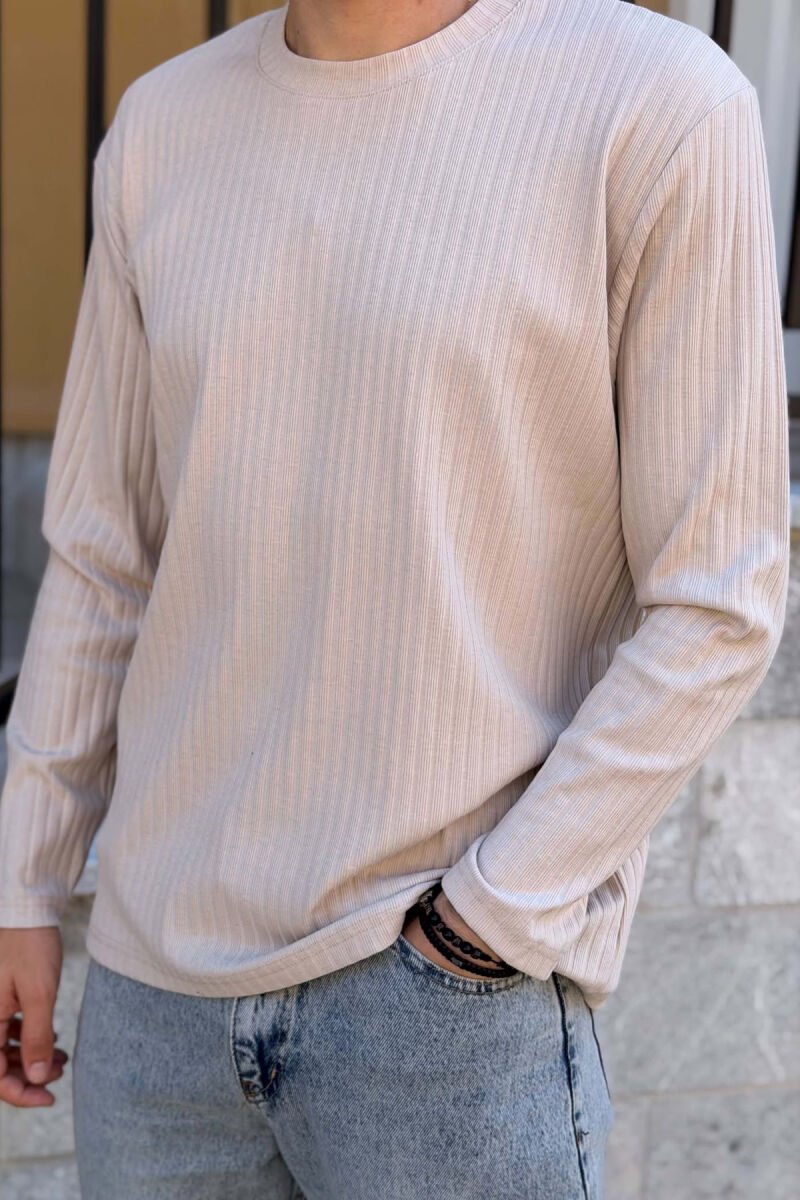 ONE COLOR ROUND NECK MEN SWEATSHIRT BEIGE/BEZHE - 2