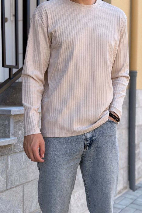 ONE COLOR ROUND NECK MEN SWEATSHIRT BEIGE/BEZHE - 4
